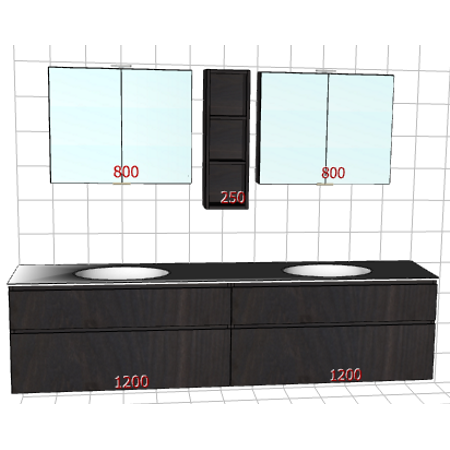 Badplanung Tecnoril-Doppelwaschtisch auf Maß, Breite 240 cm