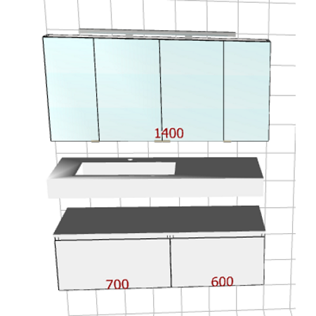 Badplanung Tecnoril-Waschtisch auf Maß, Breite 130 cm