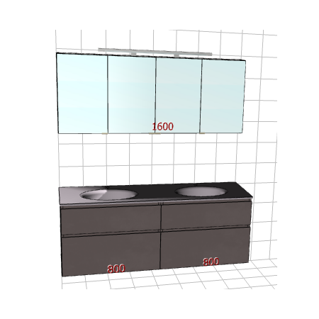 Badplanung Doppelwaschtisch auf Maß, Breite 160 cm, Material Glas