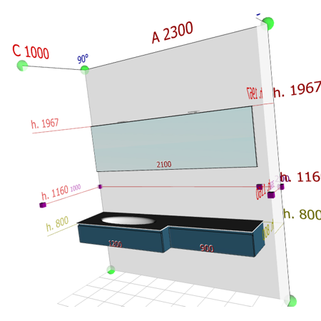 Badplanung Corian-Waschtisch auf Maß, Breite 210 cm