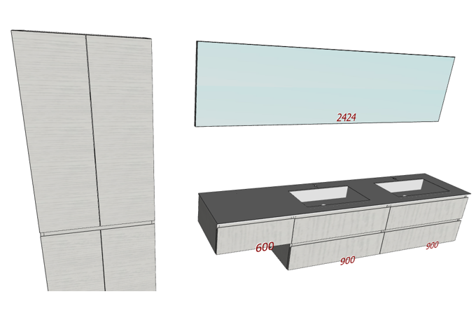 Badplanung Doppelwaschtisch auf Maß, Breite 240 cm, Material Geacryl