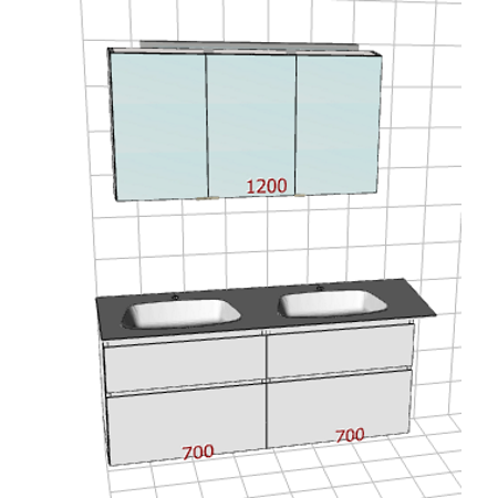 Badplanung Doppelwaschtisch auf Maß, Material Ocritech, Breite 150 cm