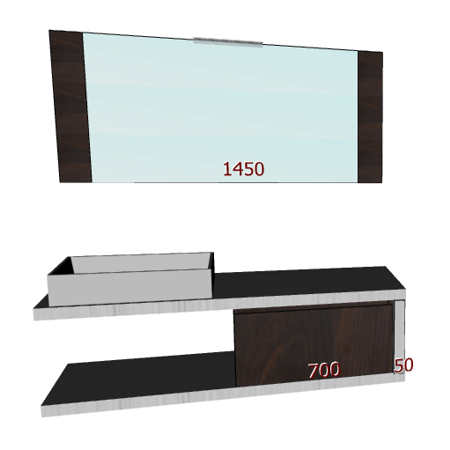 Badplanung mit Auflagewaschtisch und Waschtischplatten für Auflagebecken, Breite 150 cm.