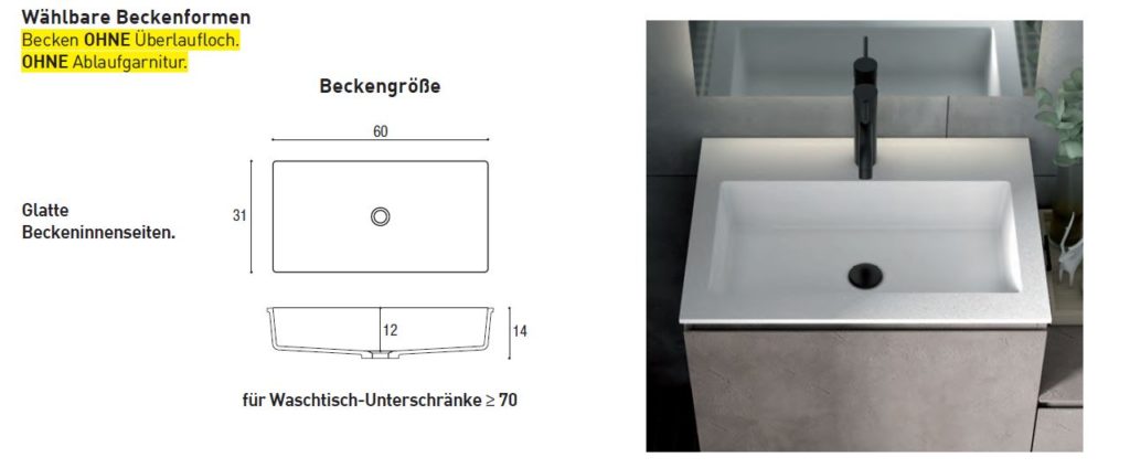 Waschbecken für Mineralguss-Waschtische CONCRETE