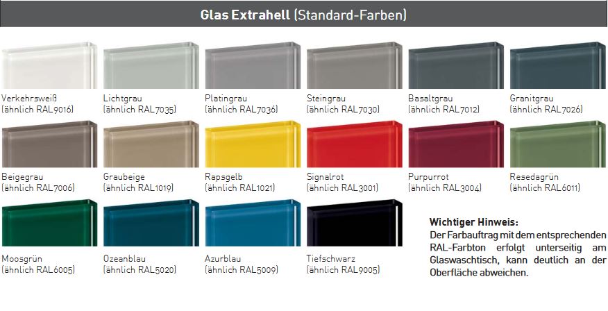 Standard-Farben und Oberflächen Glaswaschtische